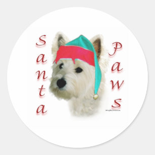 West Highland White Terrier Santa Paws Classic Round Sticker