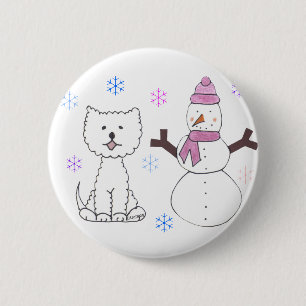 West Highland White Terrier & Snowman 2 Inch Round Button
