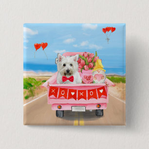 West Highland White Terrier Valentine's Day Truck 2 Inch Square Button