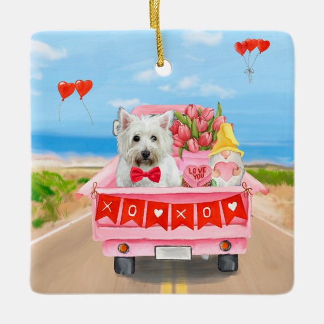 West Highland White Terrier Valentine's Day Truck Ceramic Ornament (Front)