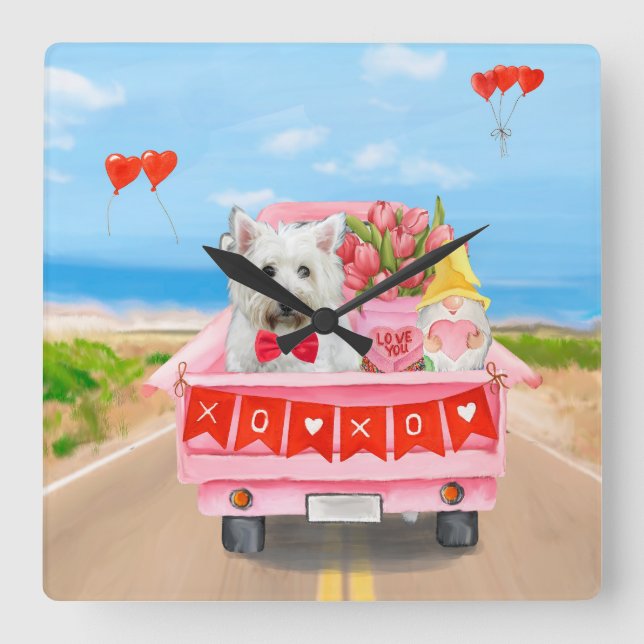 West Highland White Terrier Valentine's Day Truck Square Wall Clock (Front)