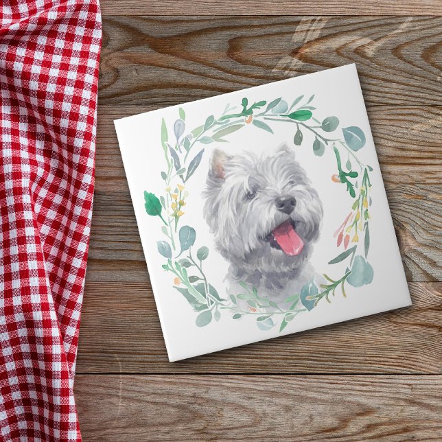 West Highland White Terrier Watercolor Wreath Tile (Creator Uploaded)