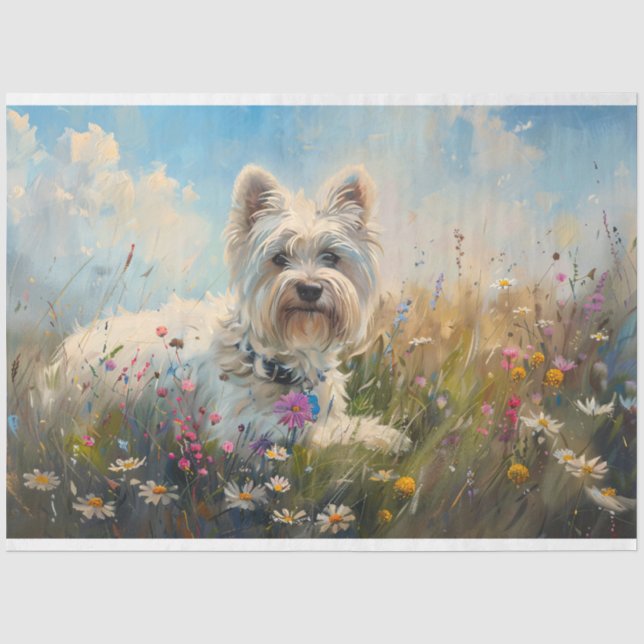 West Highland White Terrier Wildflowers Decoupage Tissue Paper (Front)