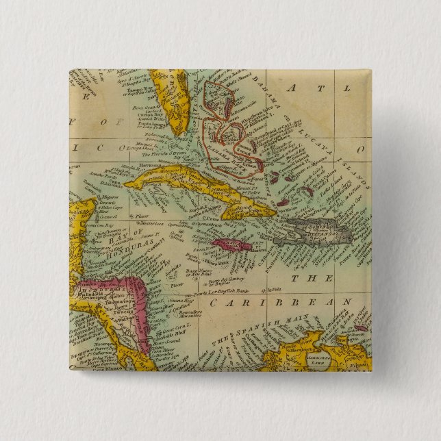 West India Islands 2 Inch Square Button (Front)