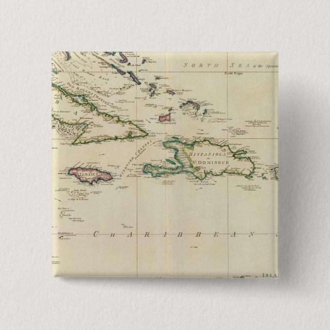 West India Islands 2 Inch Square Button (Front)