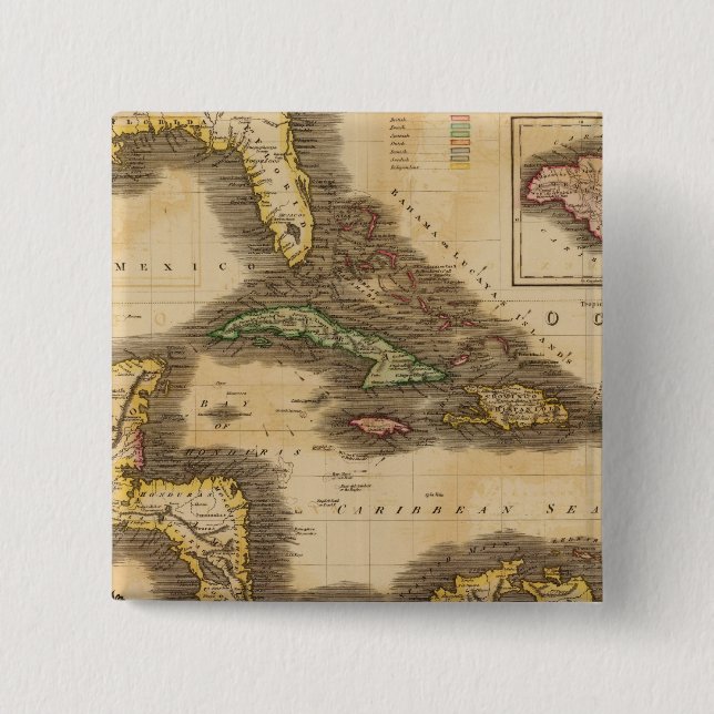 West India Islands 2 Inch Square Button (Front)
