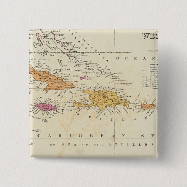 West Indies 4 2 Inch Square Button (Front)