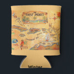 West Indies Caribbean Islands Map Can Cooler<br><div class="desc">A vintage postcard map of the West Indies beautifully illustrated and repurposed on a foam can cooler.  You can customize the bottom with a message,  date,  initials,  name,  whatever you like.</div>