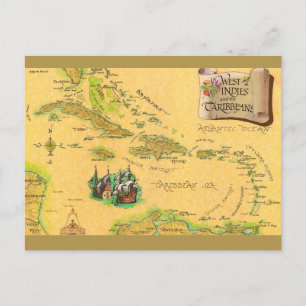 West Indies Caribbean Map Postcard