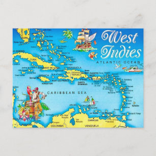 West Indies Islands Map Postcard