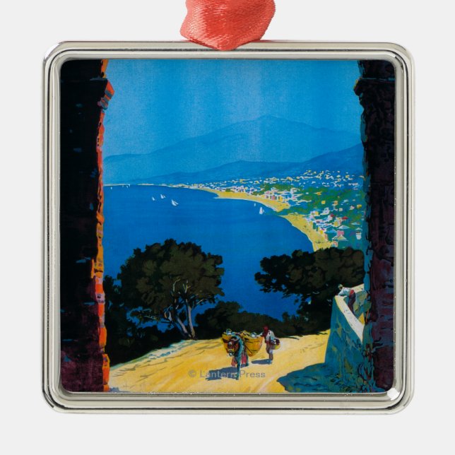 West Italian Riviera Travel Poster Metal Ornament (Front)