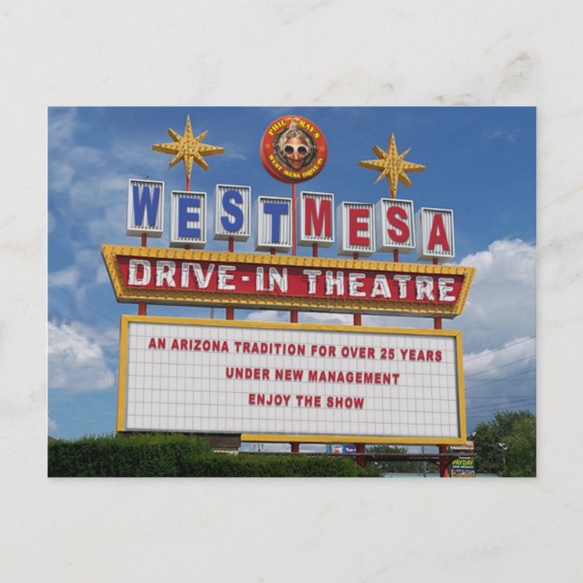 West Mesa Drive-In's Marquee Postcard (Front)