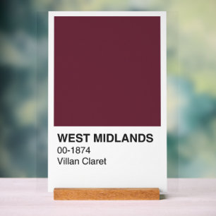 West Midlands Villan Claret - White Background Acrylic Sign