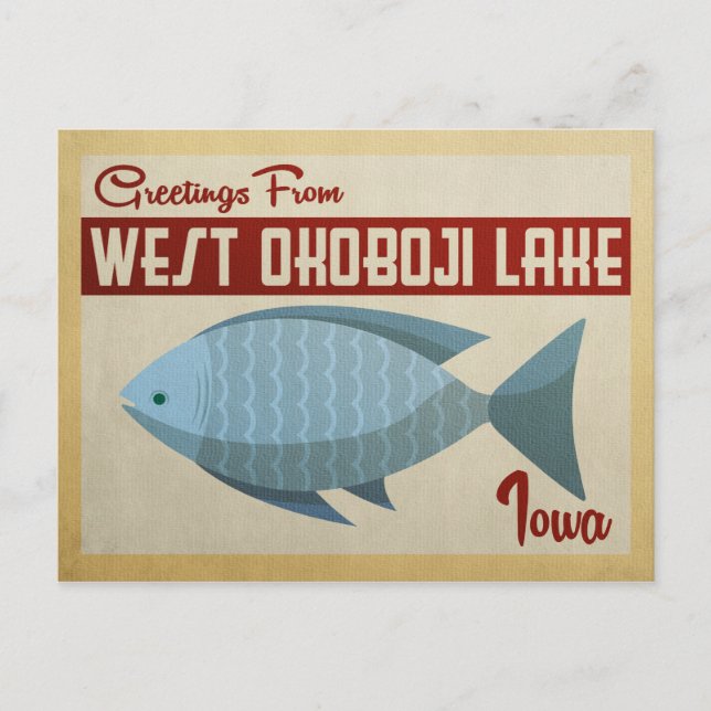 West Okoboji Lake Fish Vintage Travel Postcard (Front)