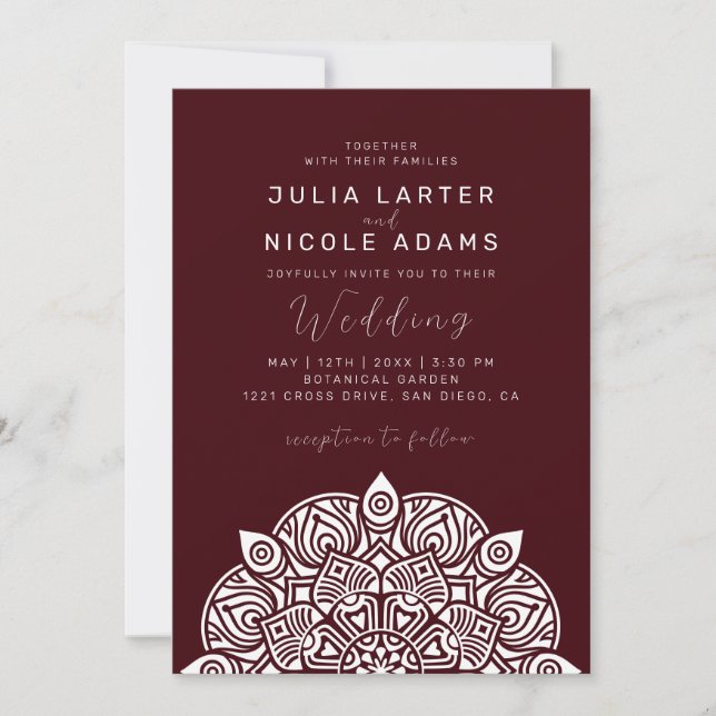 West Pacific Variant Oval Classic Mandala Wedding Invitation (Front)