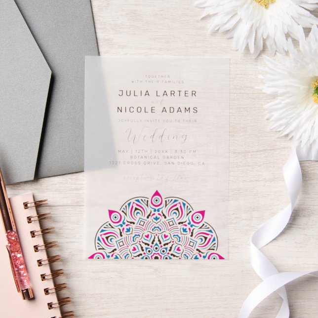 West Pacific Variant Oval Classic Mandala Wedding Vellum Invitations (Wedding)
