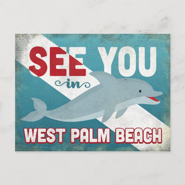 West Palm Beach Dolphin - Retro Vintage Travel Postcard (Front)