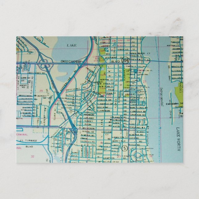 WEST PALM BEACH, FL Vintage Map Postcard (Front)