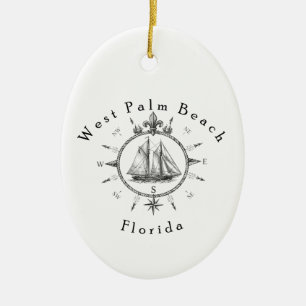 West Palm Beach Florida Nautical Sailing Compass Ceramic Ornament