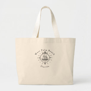 West Palm Beach Florida Nautical Sailing Compass Large Tote Bag