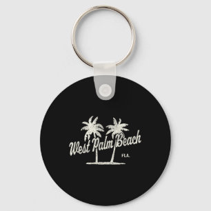 West Palm Beach Florida Vintage 70s Palm Trees Gra Keychain
