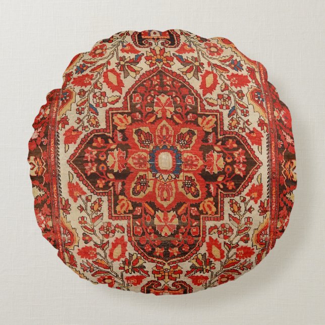 West Persia Sarouk Burnt Red Orange  Round Pillow (Front)