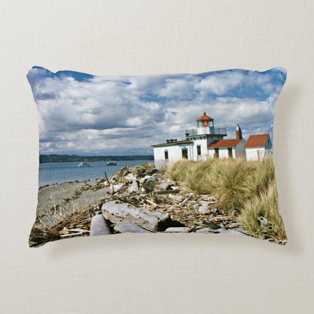 West Point Lighthouse, Seattle Washington Decorative Pillow (Front)
