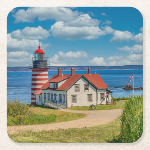 West Quoddy Head Lighthouse, Lubec, Maine Square Paper Coaster