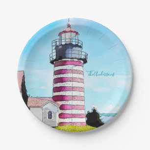 West Quoddy Head Ocean Lubec Maine Lighthouse Paper Plate