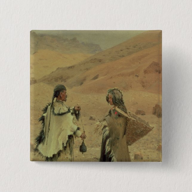 West Tibetans, 1875 2 Inch Square Button (Front)