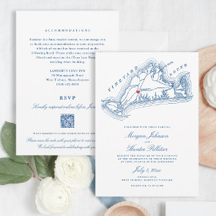 West Tisbury MA All-in-One Blue QR Code Wedding Invitation