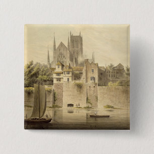 West View of Worcester Cathedral, 1798 (w/c on pap 2 Inch Square Button