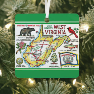 West Virginia Colourful Vintage Map Metal Ornament