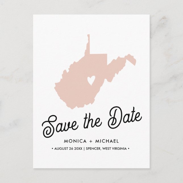 WEST VIRGINIA Destination Wedding ANY COLOR    Announcement Postcard (Front)