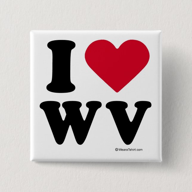 WEST VIRGINIA - "I LOVE WV" "I LOVE WEST VIRGINIA" 2 INCH SQUARE BUTTON (Front)