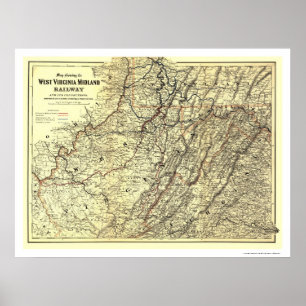 West Virginia Midland Railroad Map 1883 Poster