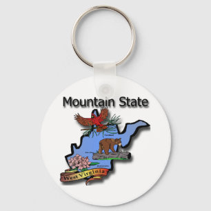 West Virginia Mountain State Cardinal Bear Rhodode Keychain