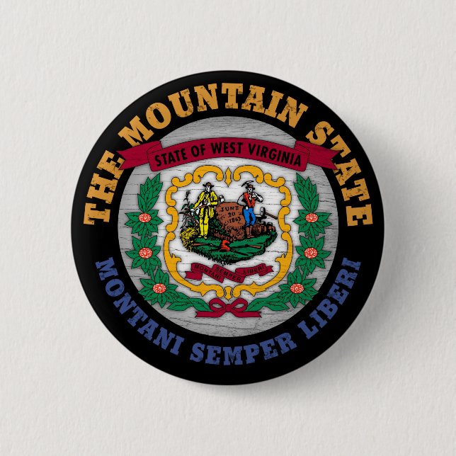 WEST VIRGINIA MOUNTAIN STATE FLAG 2 INCH ROUND BUTTON (Front)