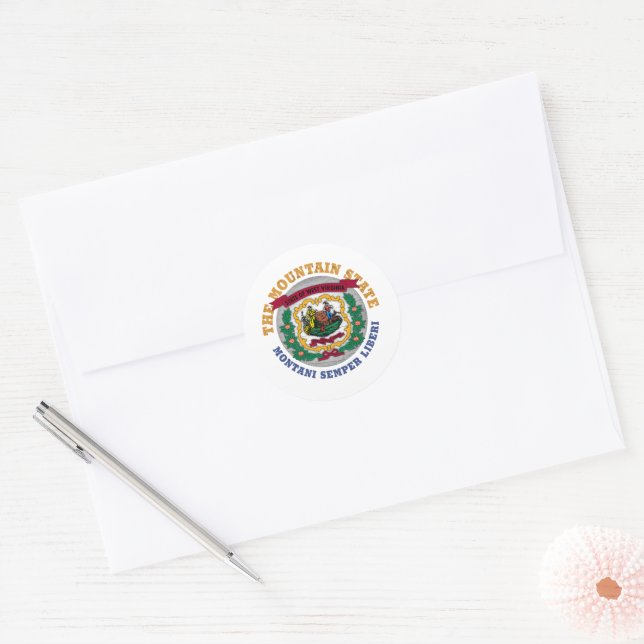 WEST VIRGINIA MOUNTAIN STATE FLAG CLASSIC ROUND STICKER (Envelope)