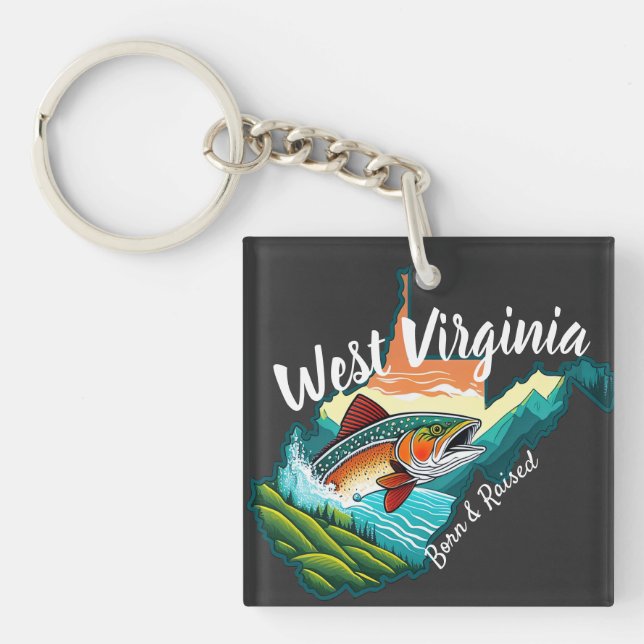 West Virginia Mountain State Reel Fishing Sports  Keychain (Front)