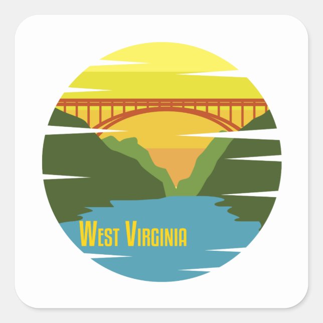 West Virginia New River Gorge Retro WV Travel Gift Square Sticker (Front)