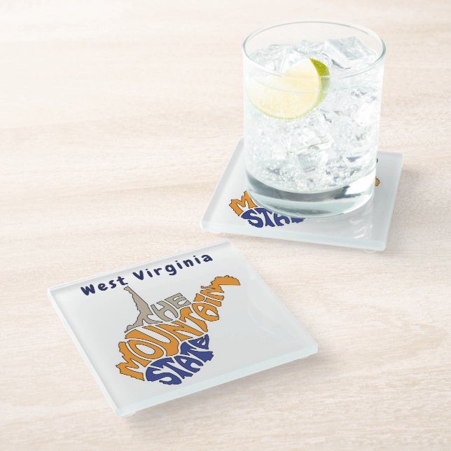 West Virginia Nickname Word Art Glass Coaster (Angled)