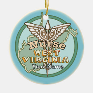 West Virginia Nurse Caduceus Ceramic Ornament