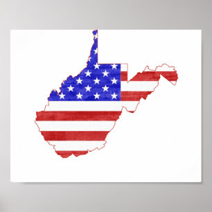 West Virginia Outline Map Shaped American Flag Poster