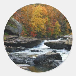 West Virginia River in the fall Classic Round Sticker