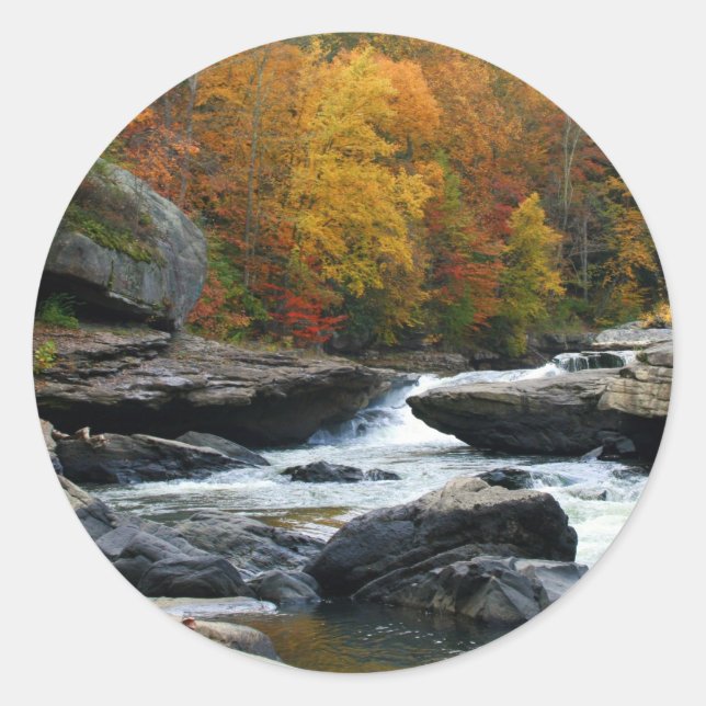 West Virginia River in the fall Classic Round Sticker (Front)