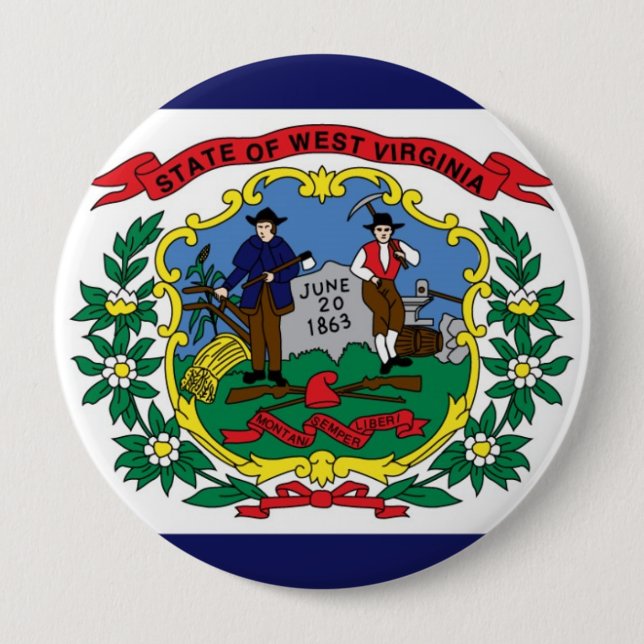 West Virginia State Flag 4 Inch Round Button (Front)