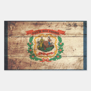 West Virginia State Flag on Old Wood Grain Sticker