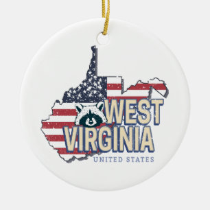 West Virginia United States Retro Map Vintage USA Ceramic Ornament