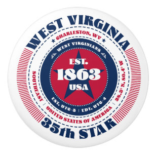 West Virginia US State Red White Blue Typography Ceramic Knob